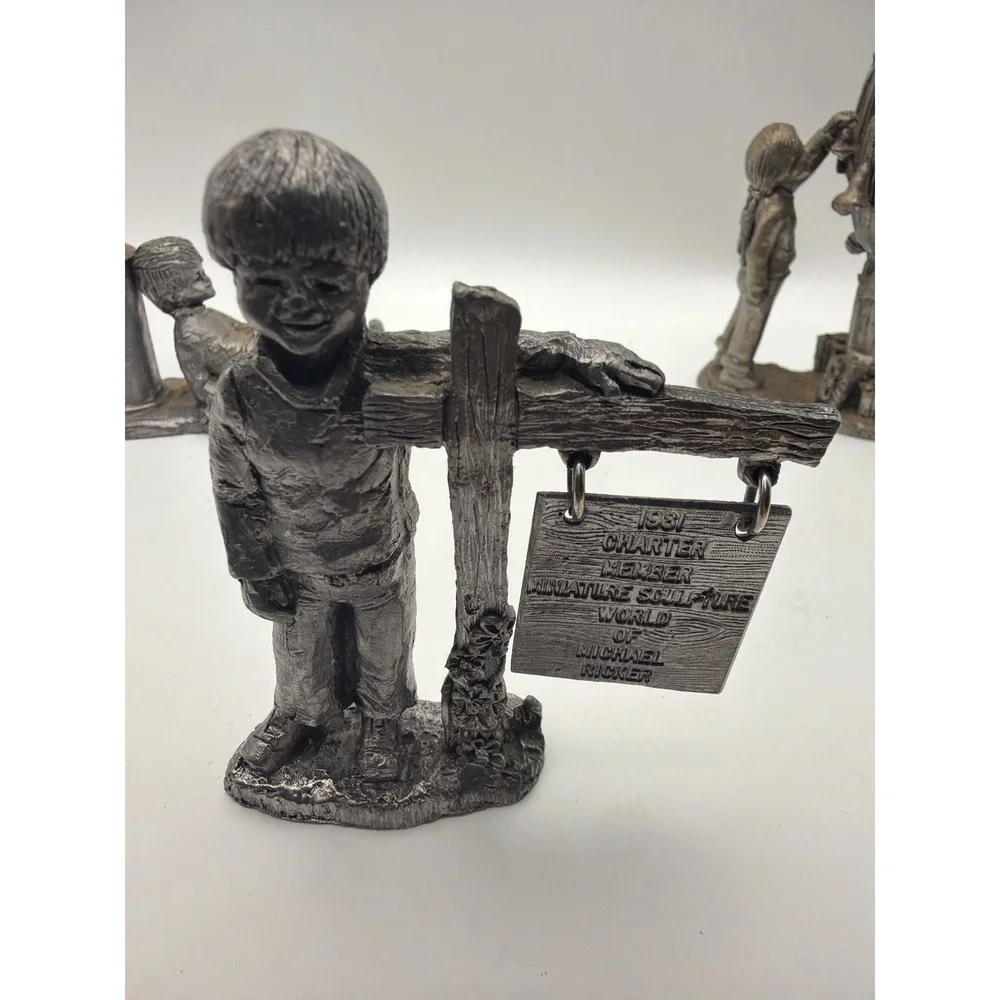 Michael Ricker Pewter Figurines Set 3 Vintage Miniature Sculptures Signed Ltd Ed